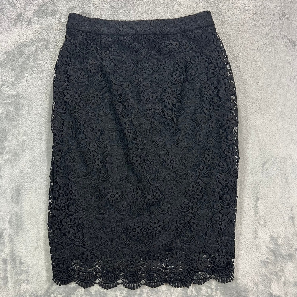 UNIQLO Lace Tight Skirt Womens Size M Black Floral Scalloped Pencil 241-406112